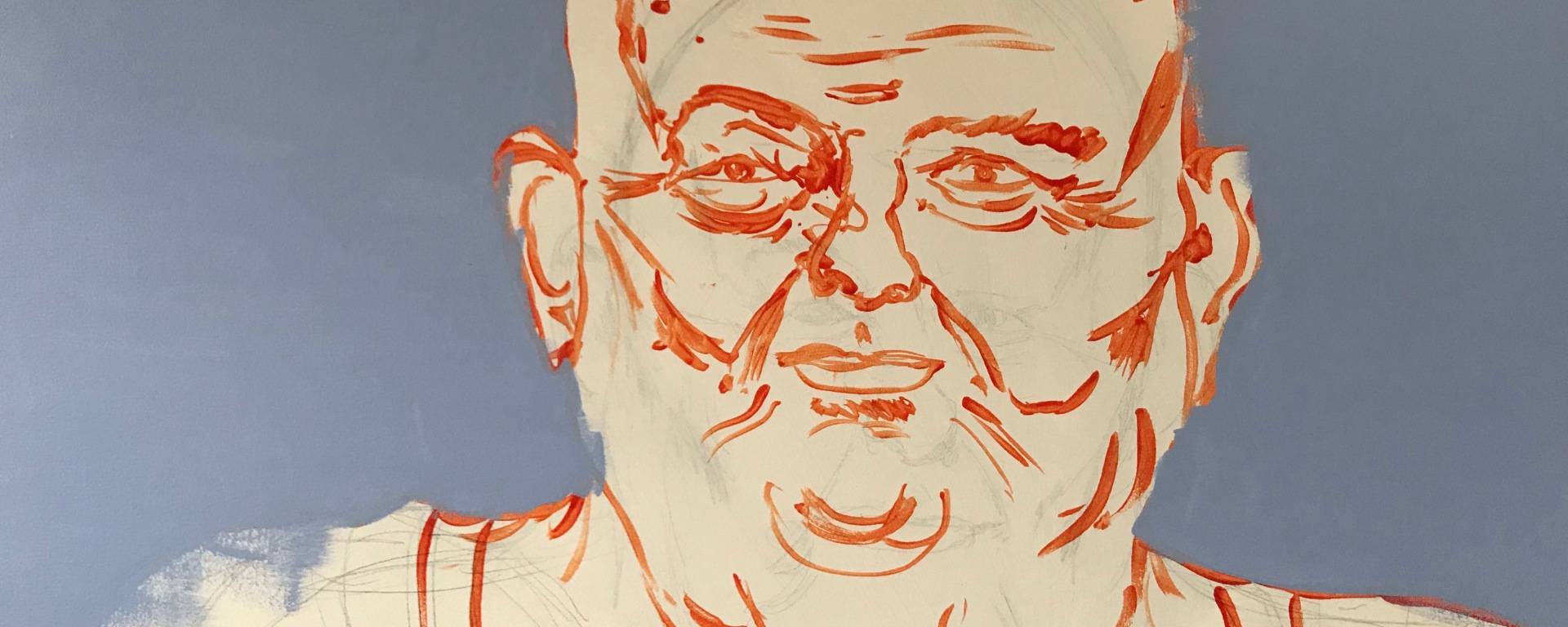 close up sketch of Les Murray by Ray Monde