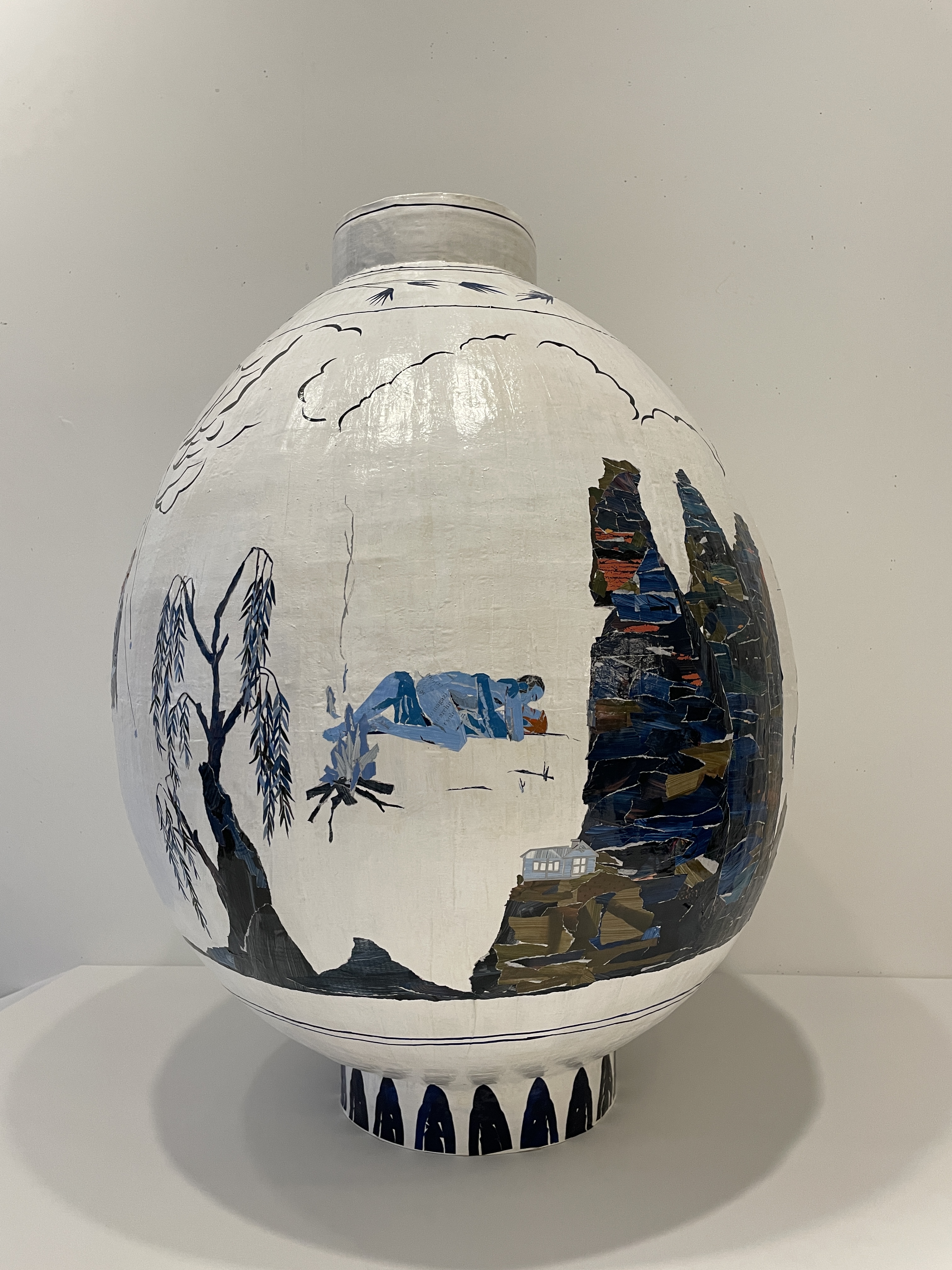 Traditional Moon Jar with a collage image of two men having sex in the Blue Mountains
